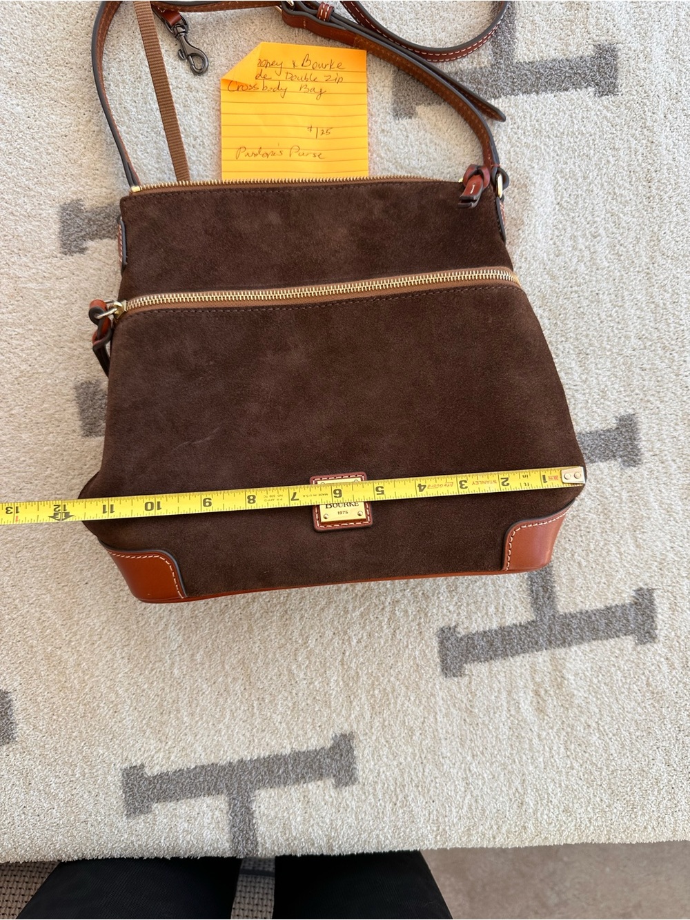 Dooney & Bourke Dark Brown Suede Crossbody Bag with Tan Trim - Picture 3 of 15